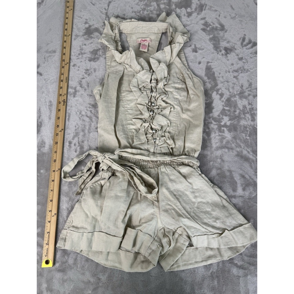 Candies Romper Size Small Cream with Ruffles And Pockets Tie Waist